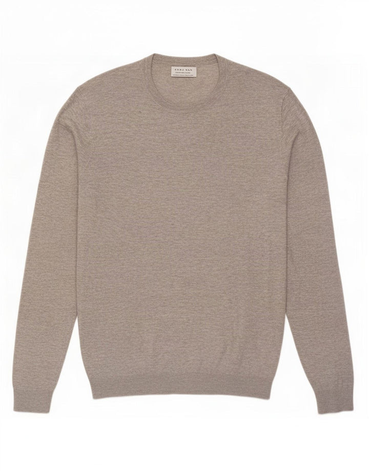 Zara Pull à col rond pour homme en coton gris Large