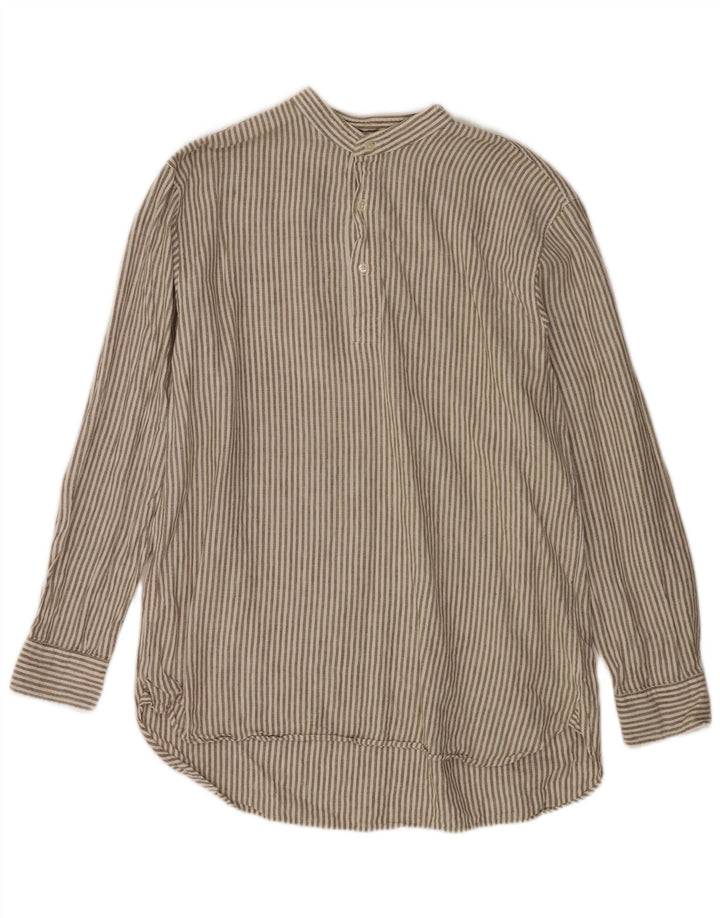 Boden Chemise pull XL en lin à fines rayures marron