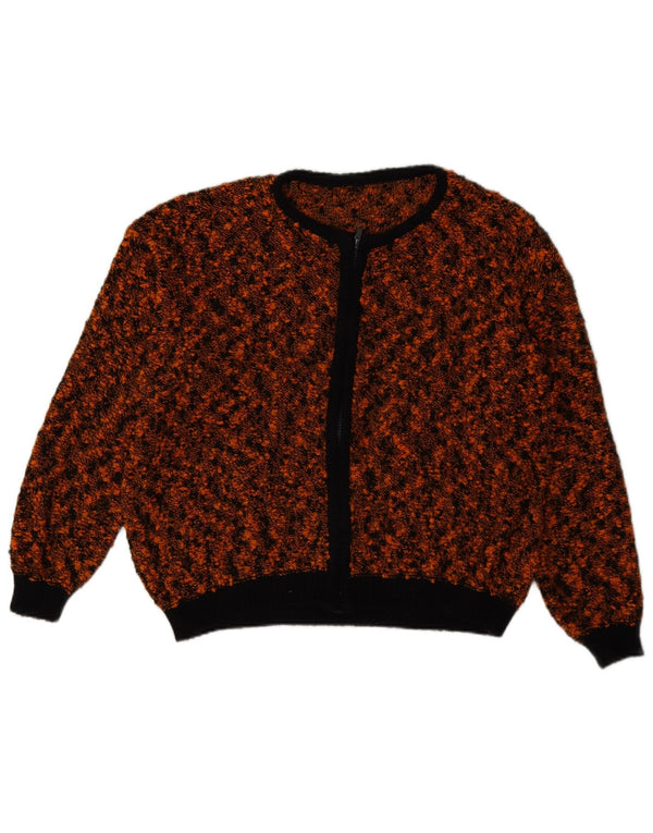 vintage Femme Full Zip Cardigan Pull UK 18 XL Marron Moucheté