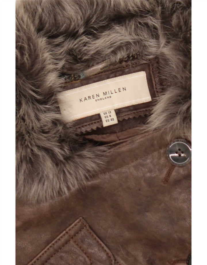 Karen Millen Veste en cuir pour femme UK 12 Marron moyen
