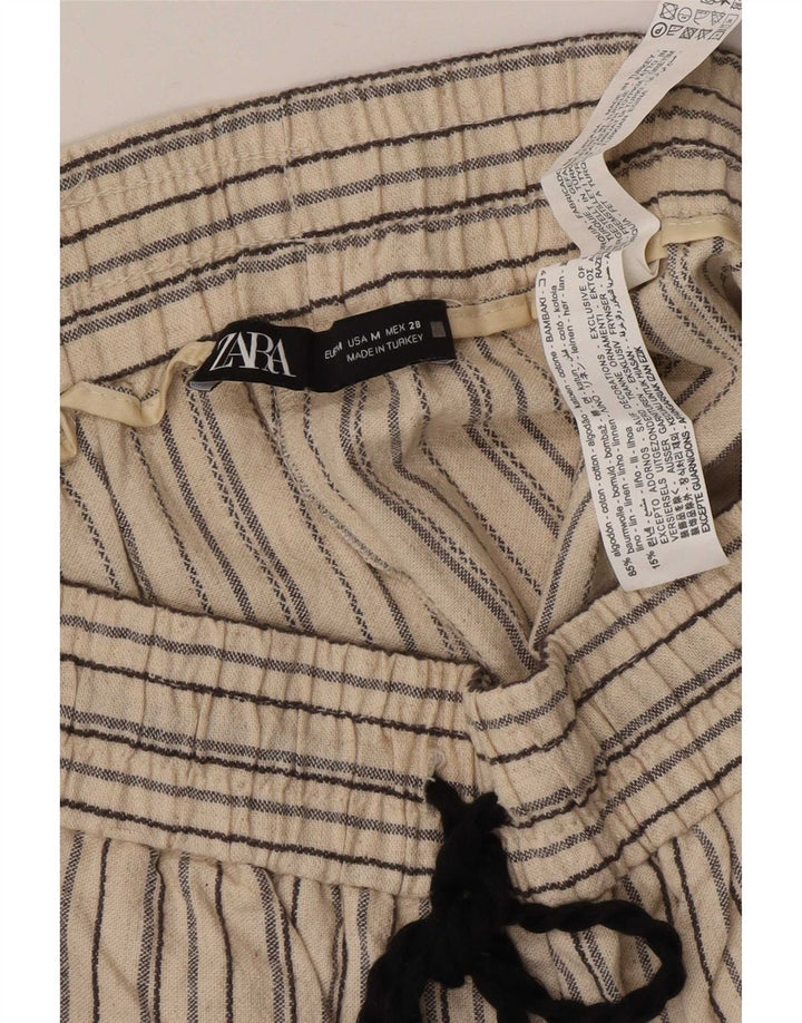 Zara Short Chino Femme Moyen W28 Coton Rayé Beige