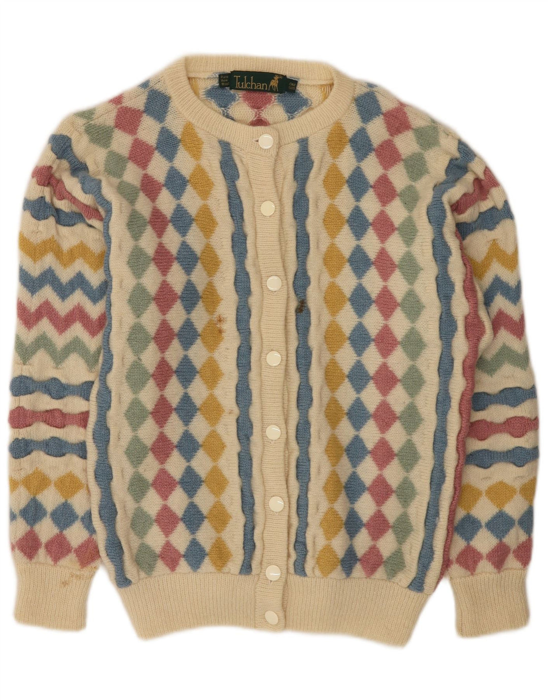 Tulchan Cardigan pour femme Taille unique Beige Argyle/Diamond Laine vierge