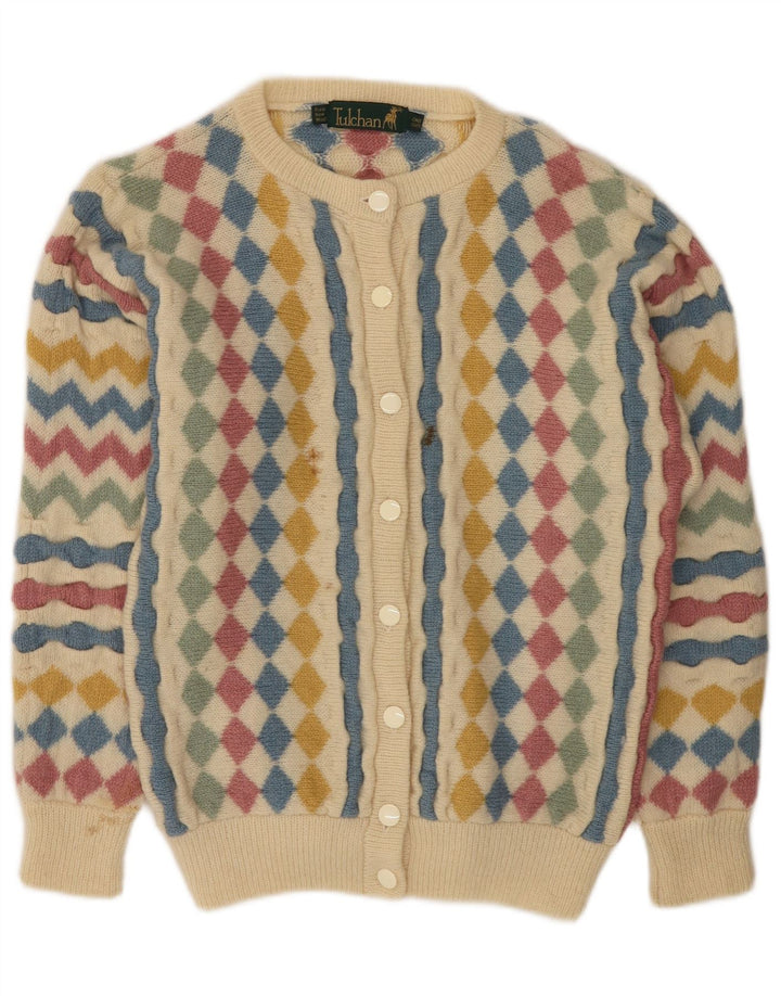 Tulchan Cardigan pour femme Taille unique Beige Argyle/Diamond Laine vierge