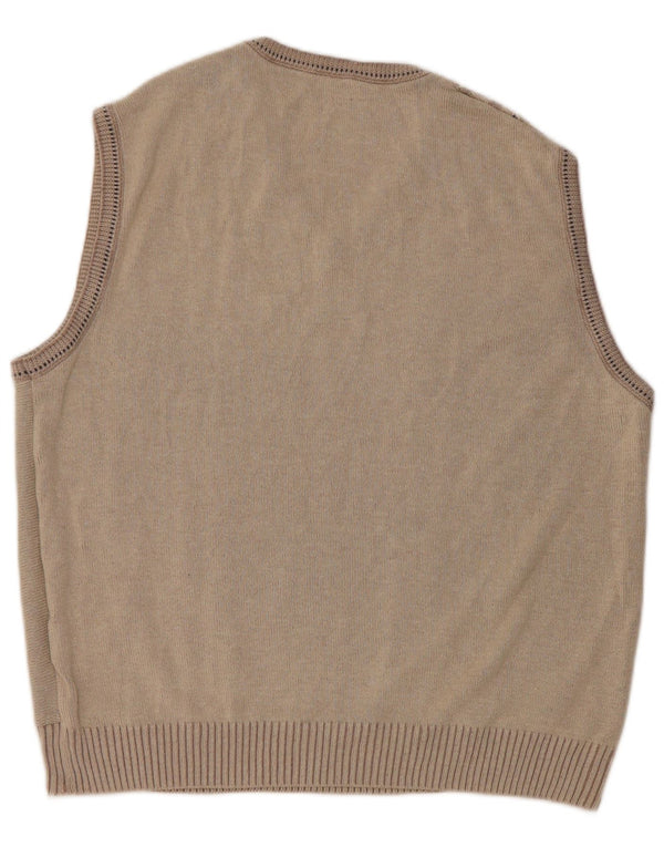 vintage Mens Vest Débardeur Grand Coton Géométrique Beige