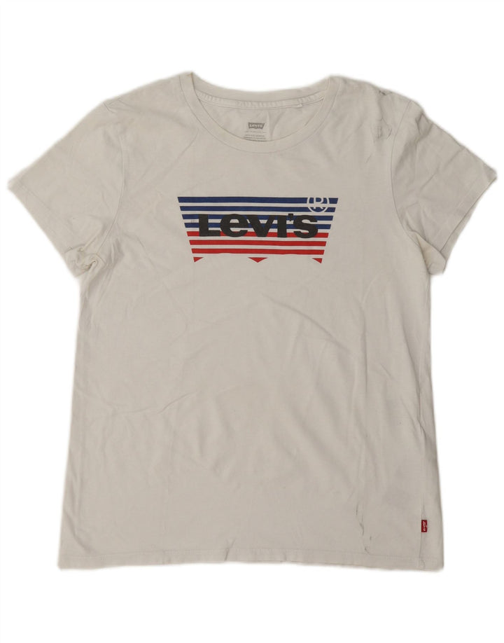Levi's T-Shirt Graphique Femme UK 14 Coton Blanc Moyen