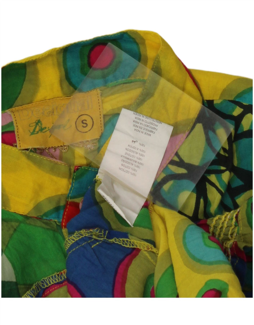 DESIGUAL Femme Chemisier Top UK 10 Petit Coton Géométrique Multicolore