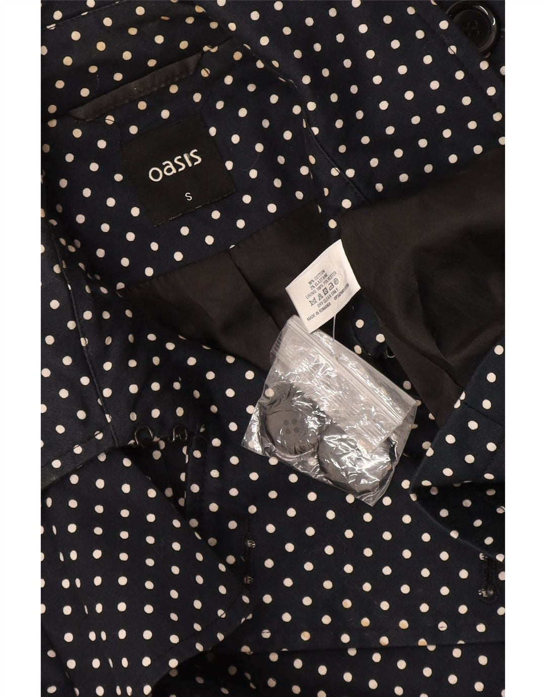 Oasis Trench-Coat Femme UK 8 Petit Coton Noir à Pois