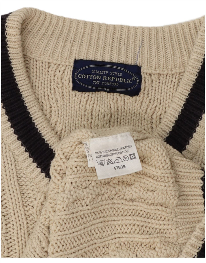 Cotton Republic Pull Col V Homme Blanc Cassé Moyen Coton