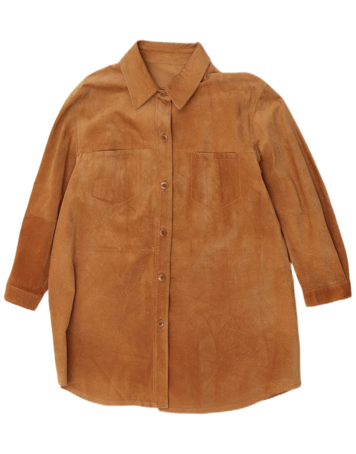 vintage Femme Surchemise Chemise En Daim UK 18 XL Marron