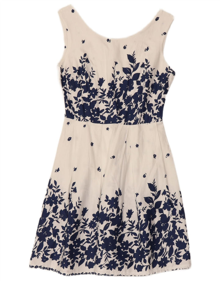 VINTAGE Robe trapèze sans manches pour femme UK 8 Petit coton floral blanc