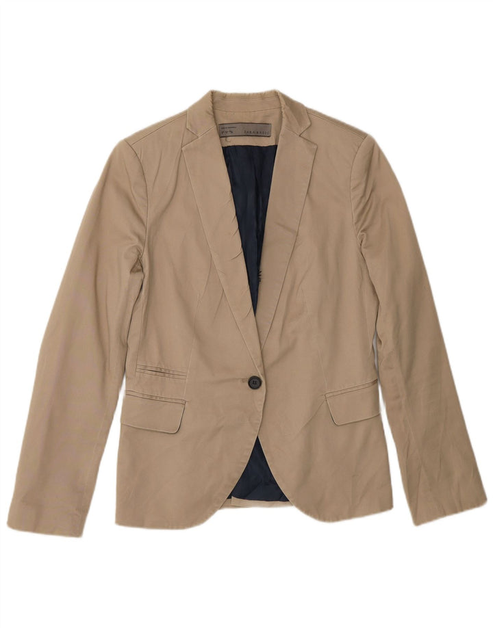 Zara Veste Blazer 1 Bouton Femme UK 12 Coton Beige Moyen