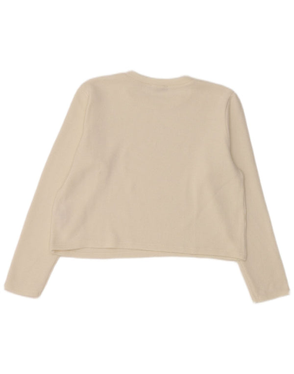 Zara Femme Crop Top Manches Longues UK 14 Medium Blanc Polyester