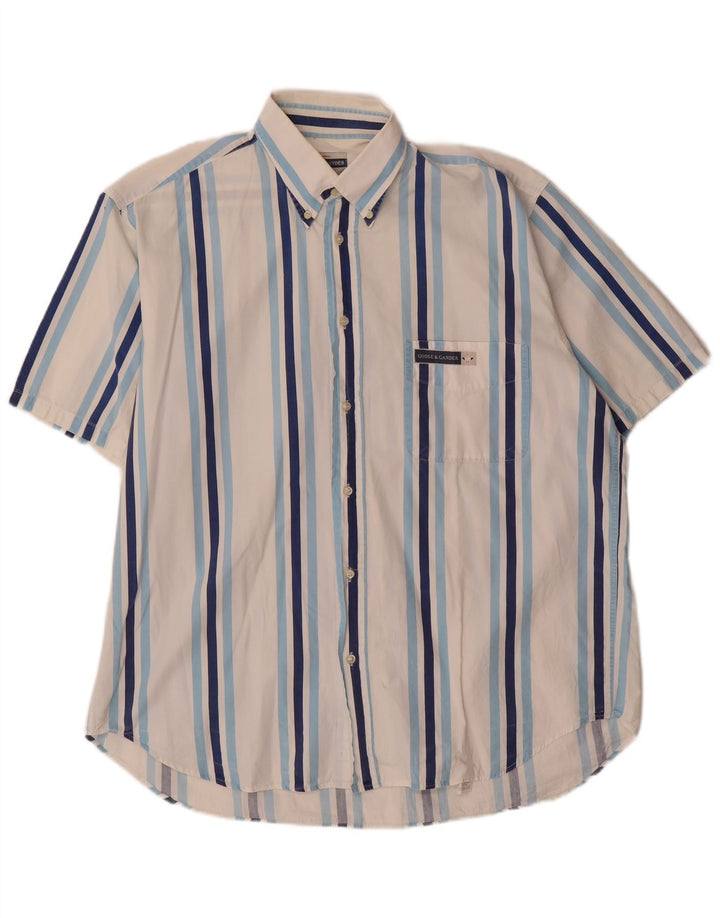 GOOSE & GANDER Chemise à Manches Courtes Homme IT 50 Coton Rayé Blanc Moyen