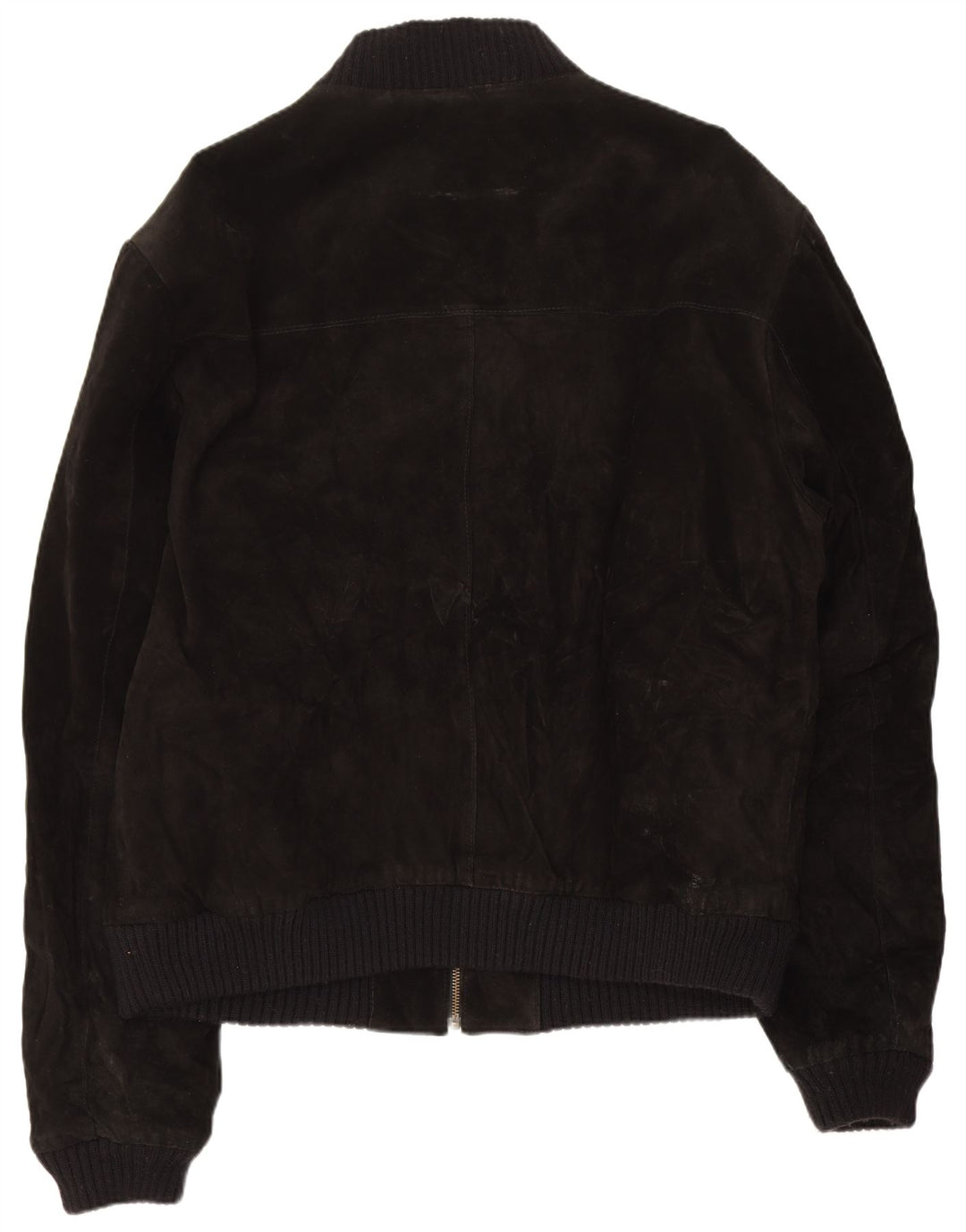 vintage Mens Suede Bomber Jacket UK 44 2XL Cuir Noir