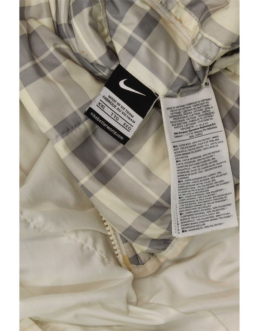 Nike Veste matelassée réversible à capuche pour homme UK 44 2XL Blanc à carreaux Polyester