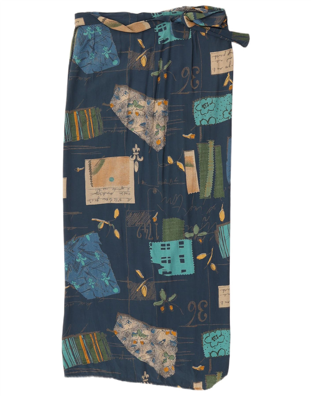 jupe portefeuille femme vintage W30 Patchwork bleu marine moyen