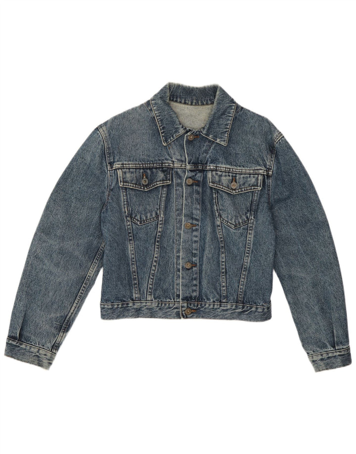 Veste en denim crop femme vintage UK 14 Grand Paisley Bleu