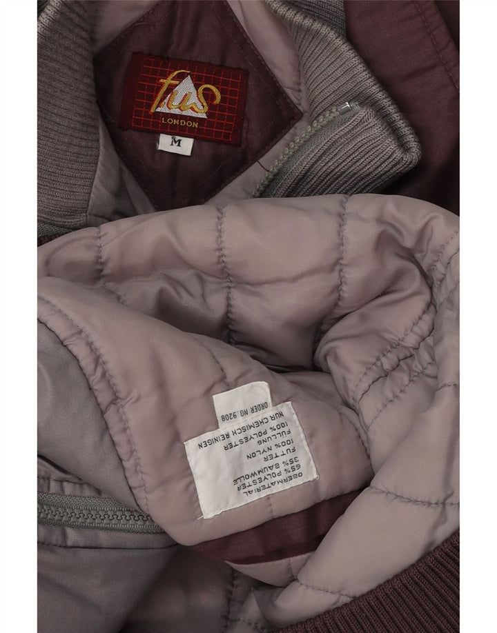 vintage Mens Bomber Jacket UK 38 Moyen Bourgogne Colourblock Polyester