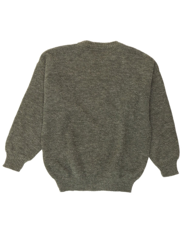 vintage Mens Crew Neck Jumper Sweater IT 50 Acrylique géométrique vert moyen