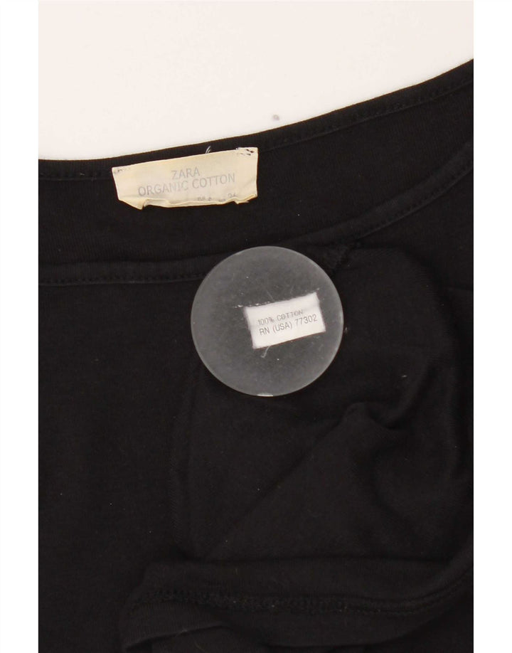 Zara Femme Top Manches 3/4 UK 8 Small Noir Coton