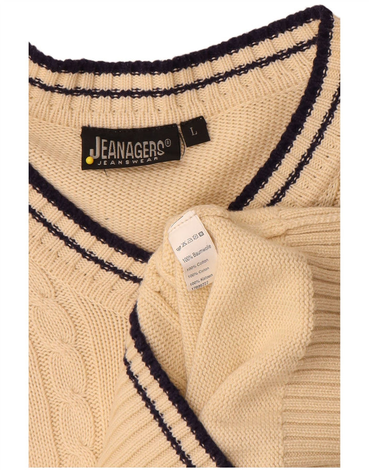 Jeanagers Pull col V pour homme en coton beige Large