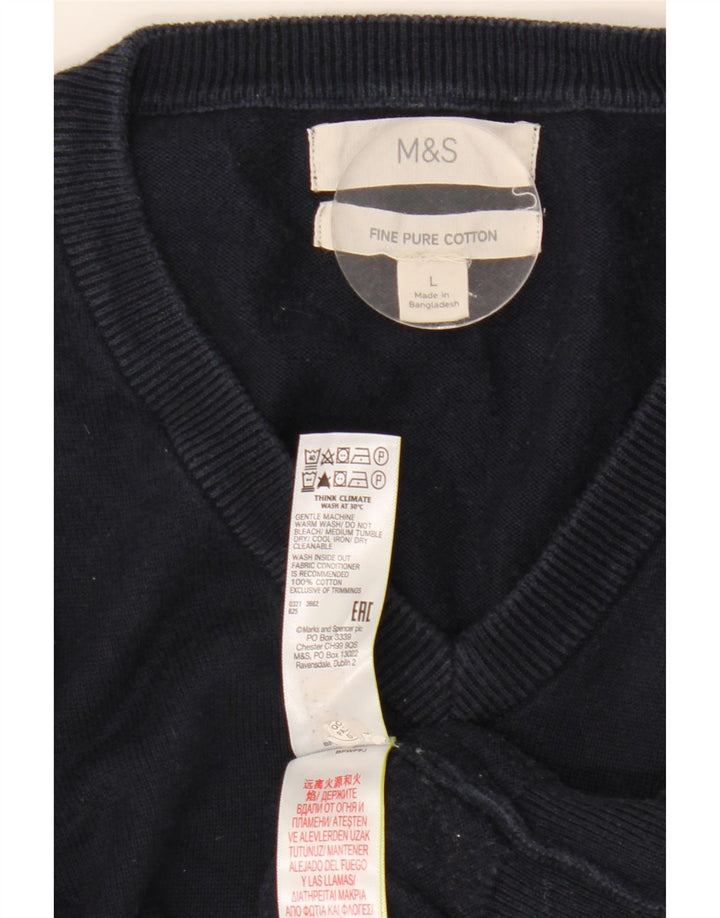 Marks & Spencer Pull col V pour homme en coton bleu marine Taille L