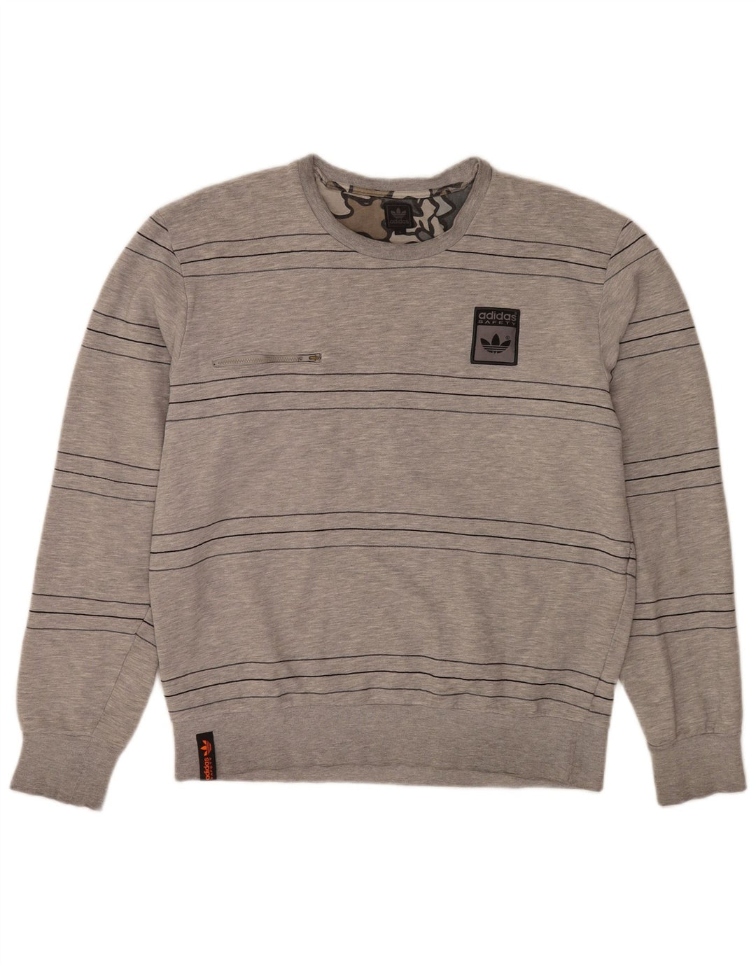 Adidas Sweat-shirt pour homme en coton rayé gris Large