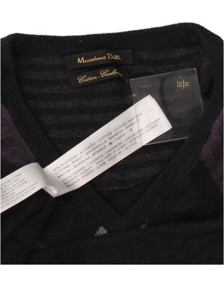 MASSIMO DUTTI Mens V-Neck Jumper Sweater Medium Navy Blue Argyle/Diamond Vintage Massimo Dutti and Second-Hand Massimo Dutti from Messina Hembry 