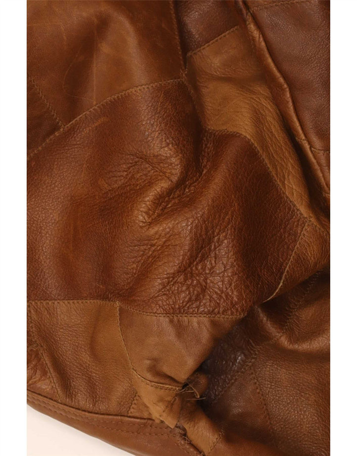 veste en cuir homme vintage UK 42 XL Brown Patchwork Cuir