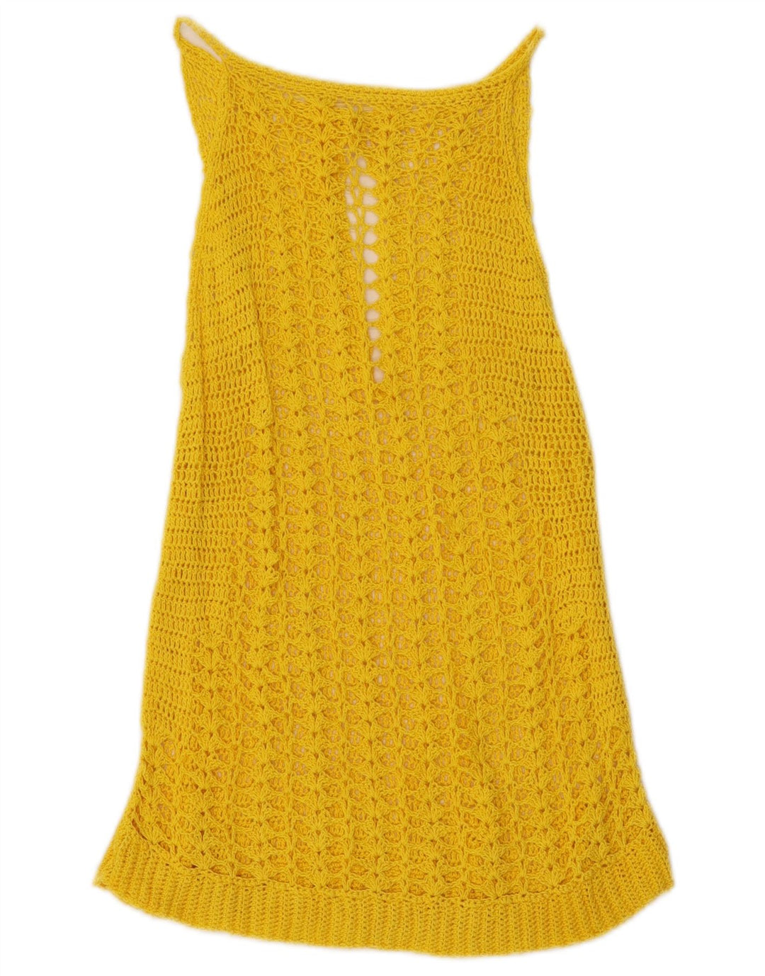 VINTAGE Femmes Sans Manches Crochet Voir À Travers Top UK 8 Petit Jaune