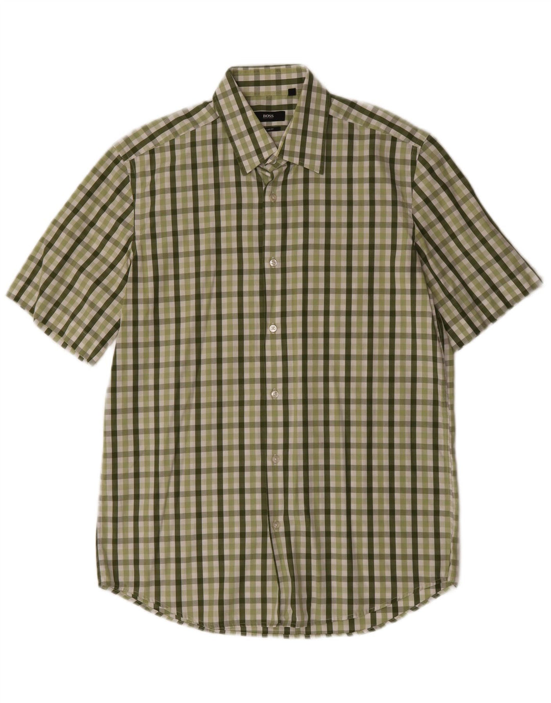 Hugo Boss Chemise à manches courtes pour homme Taille 40 15 3/4 Vichy vert moyen