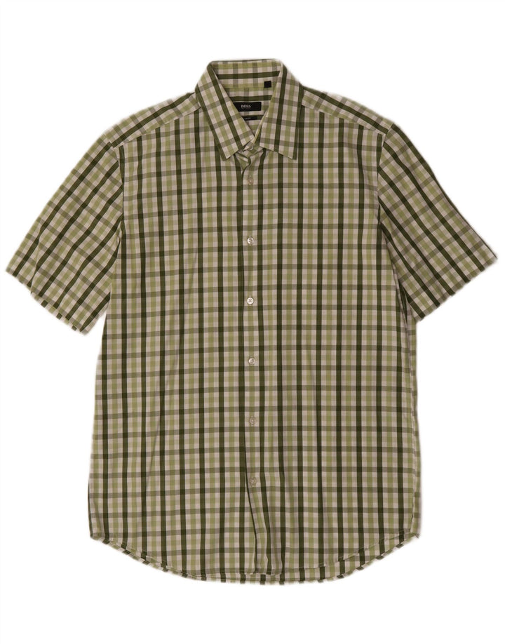 Hugo Boss Chemise à manches courtes pour homme Taille 40 15 3/4 Vichy vert moyen