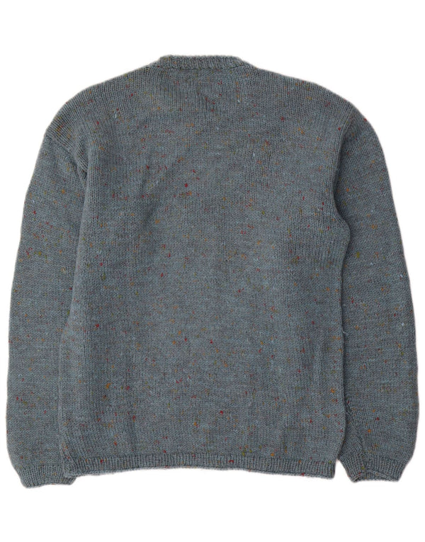 vintage Mens Crew Neck Jumper Pull Bleu Moyen Moucheté