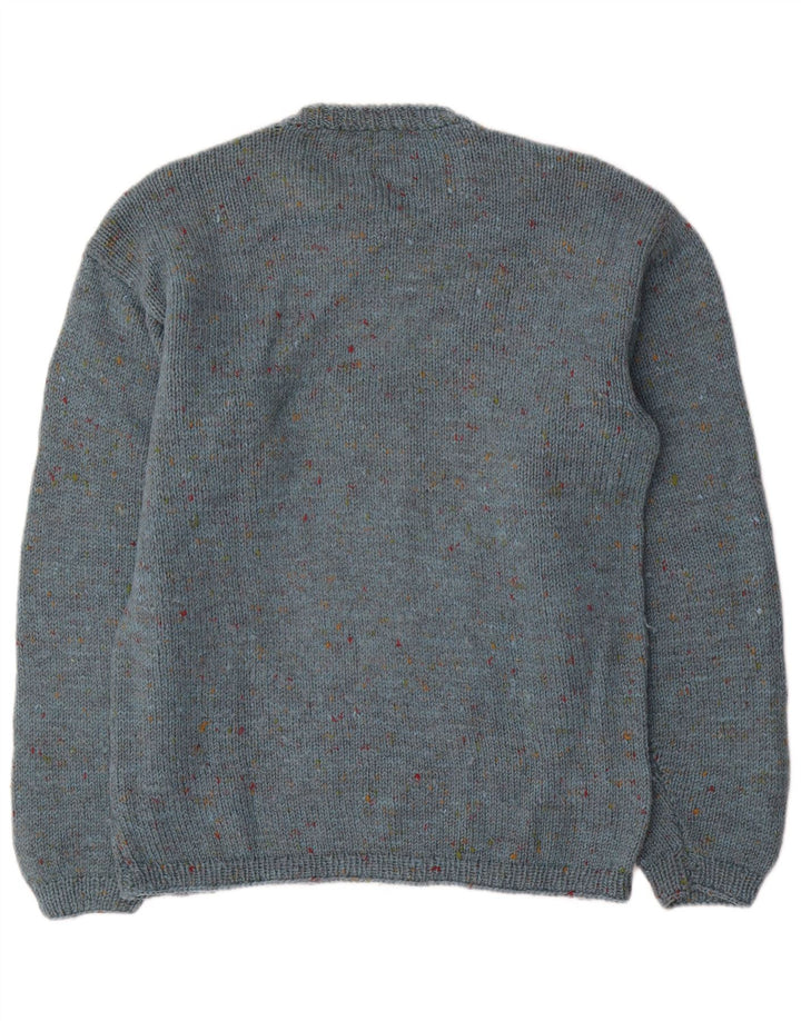 vintage Mens Crew Neck Jumper Pull Bleu Moyen Moucheté