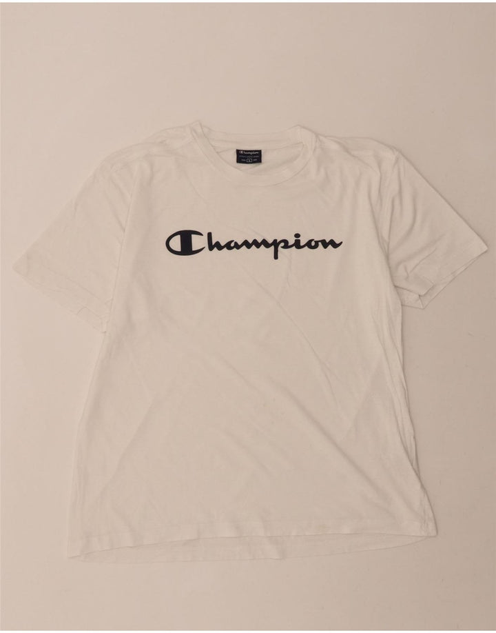 CHAMPION Mens Graphic T-Shirt Top Large White Cotton Vintage Champion and Second-Hand Champion from Messina Hembry 