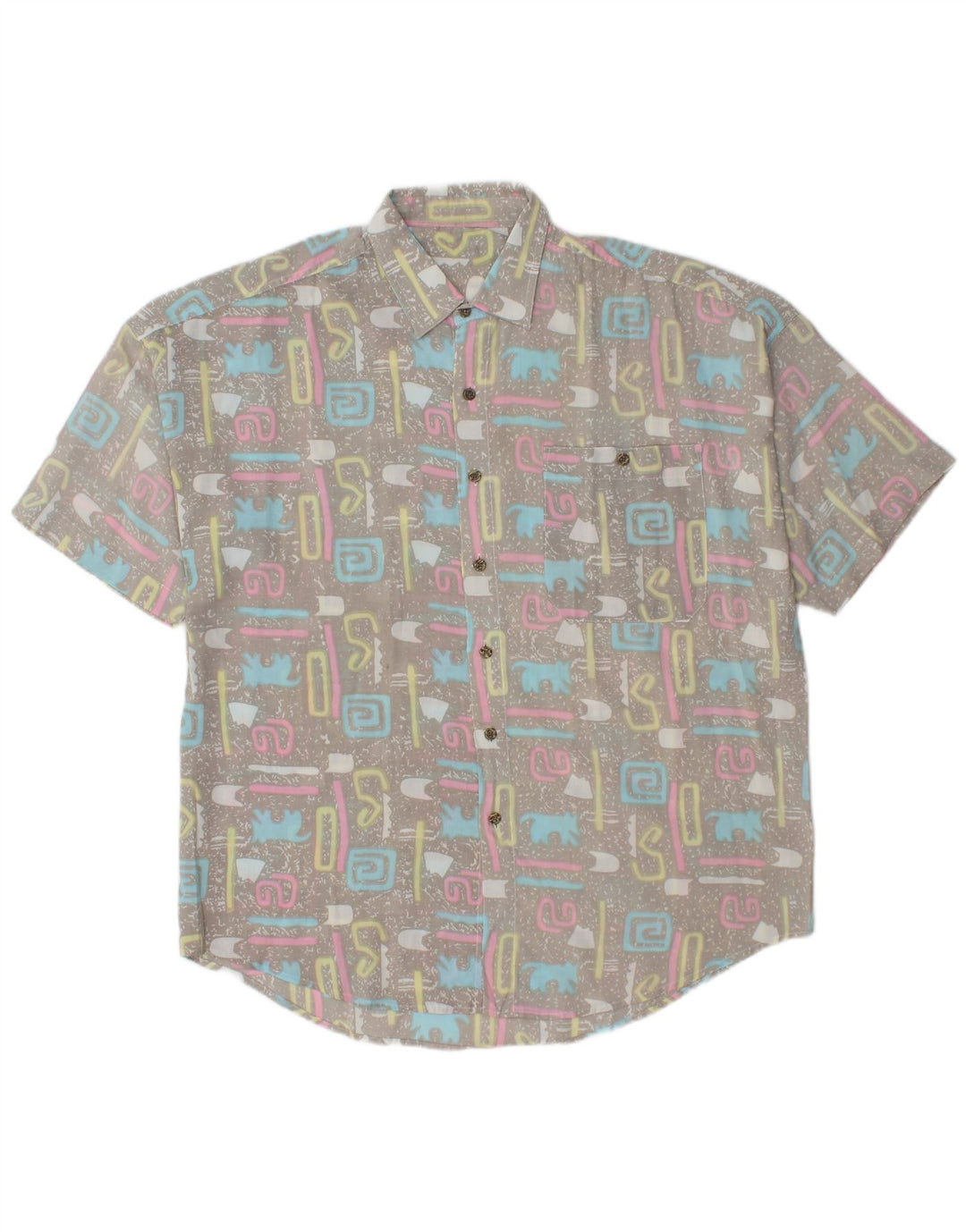 vintage Chemise à manches courtes pour hommes XL Gris Géométrique