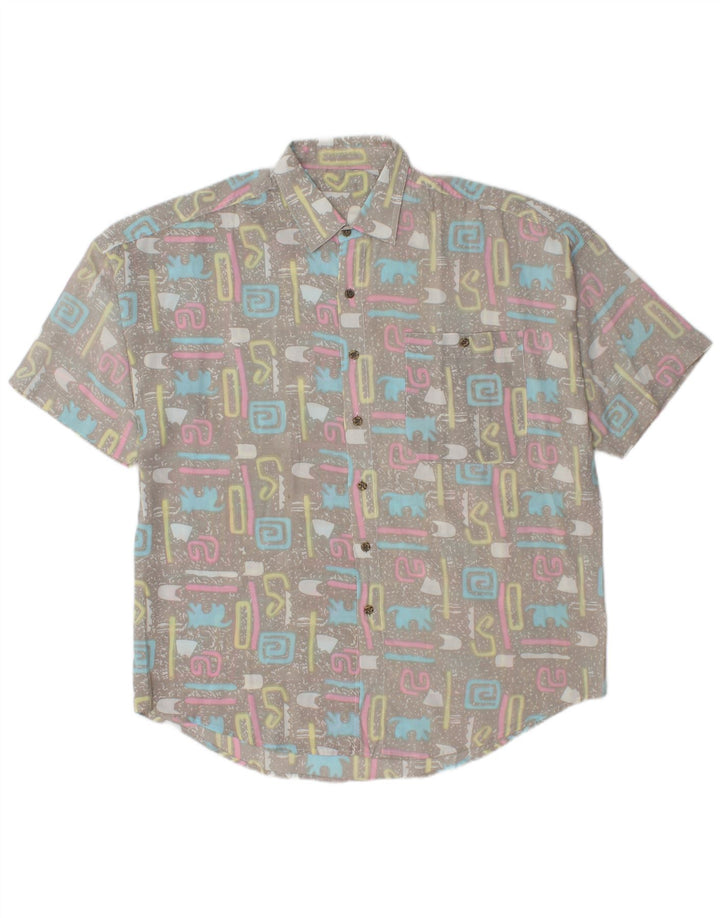 vintage Chemise à manches courtes pour hommes XL Gris Géométrique