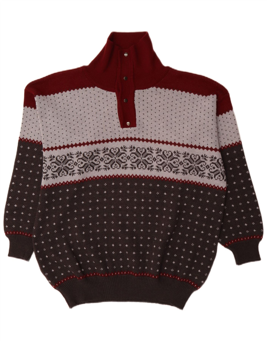 Summit Pull à col boutonné pour homme 3XL en laine Fair Isle multicolore