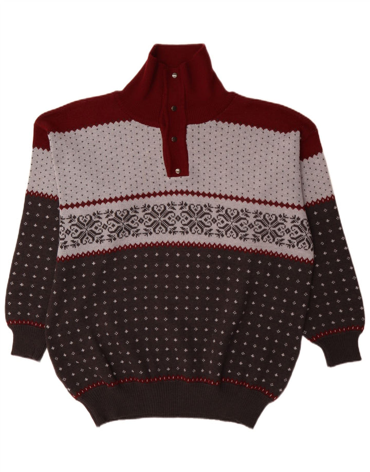 Summit Pull à col boutonné pour homme 3XL en laine Fair Isle multicolore