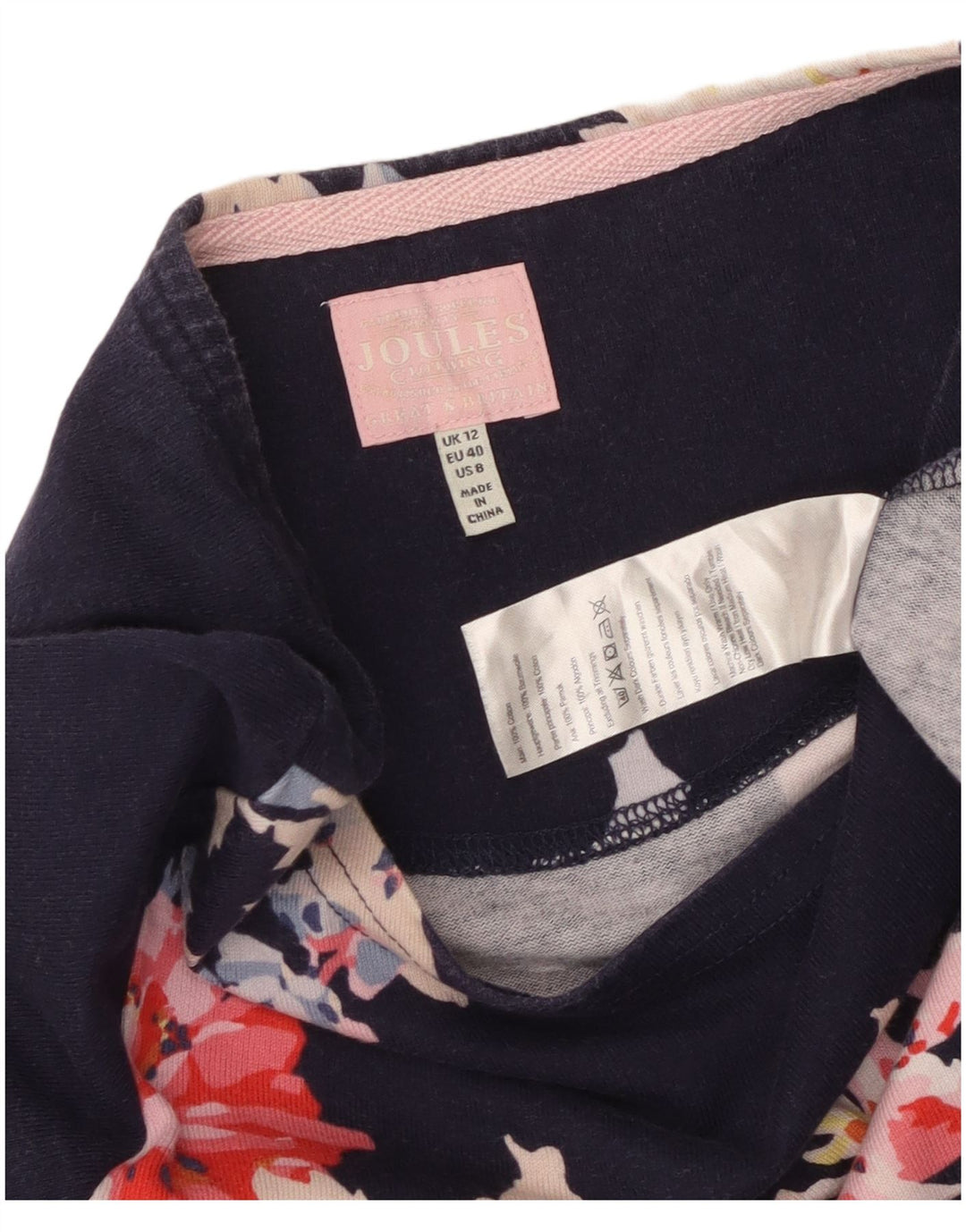 JOULES Robe fourreau pour femme UK 12 en coton floral bleu marine moyen