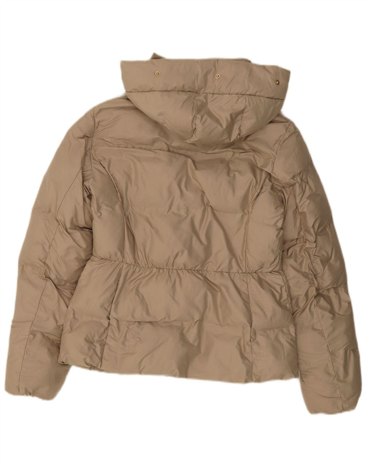 ZARA Veste matelassée à capuche pour femme UK 14 Polyester beige moyen