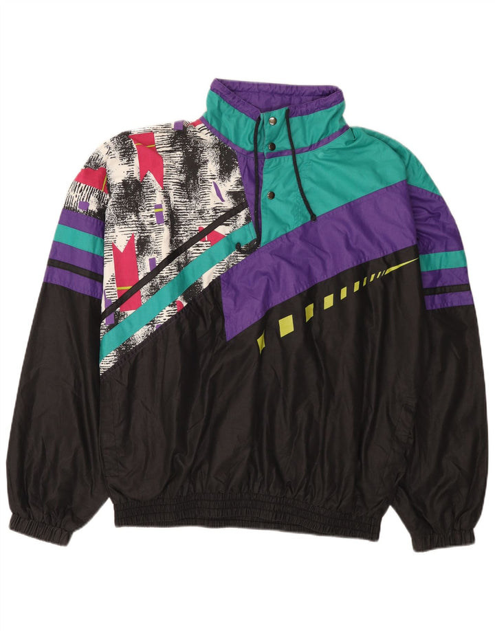 VINTAGE Veste de Survêtement Pull Homme Noir Moyen Colorblock