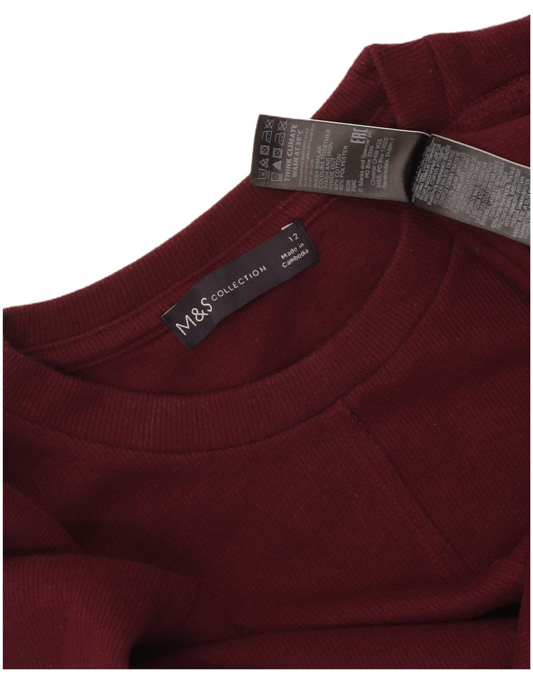 Marks & Spencer Haut à manches longues pour femme UK 12 Coton bordeaux moyen