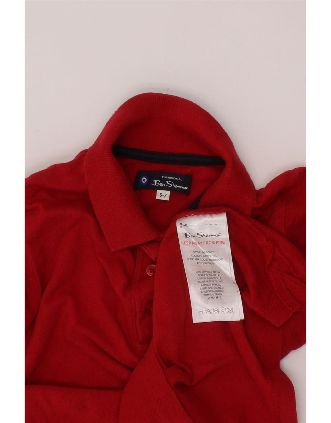 BEN SHERMAN Polo graphique à manches longues pour garçon 6-7 ans en coton rouge