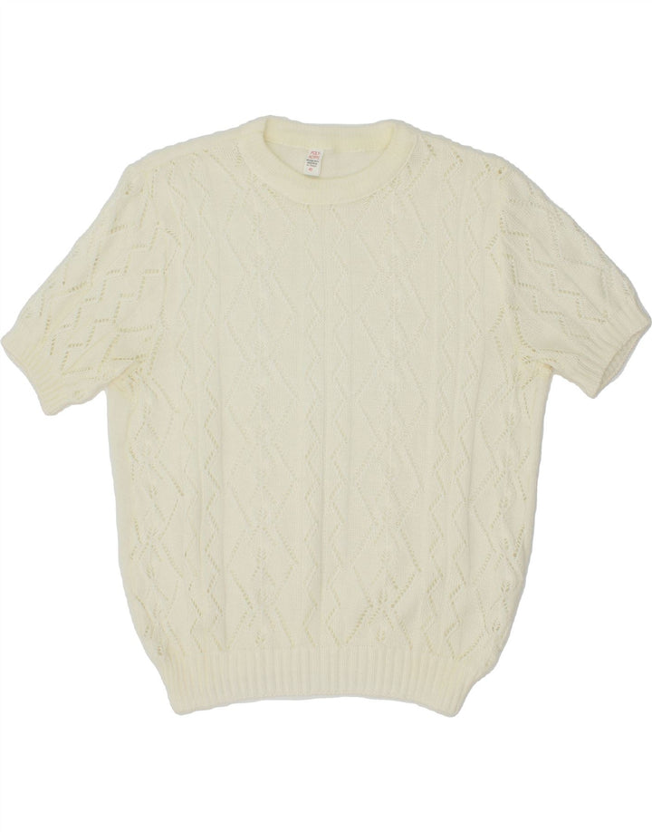 VINTAGE Womens Crew Neck Jumper Sweater EU 40 Medium Off White Polyacrylic Vintage Vintage and Second-Hand Vintage from Messina Hembry 