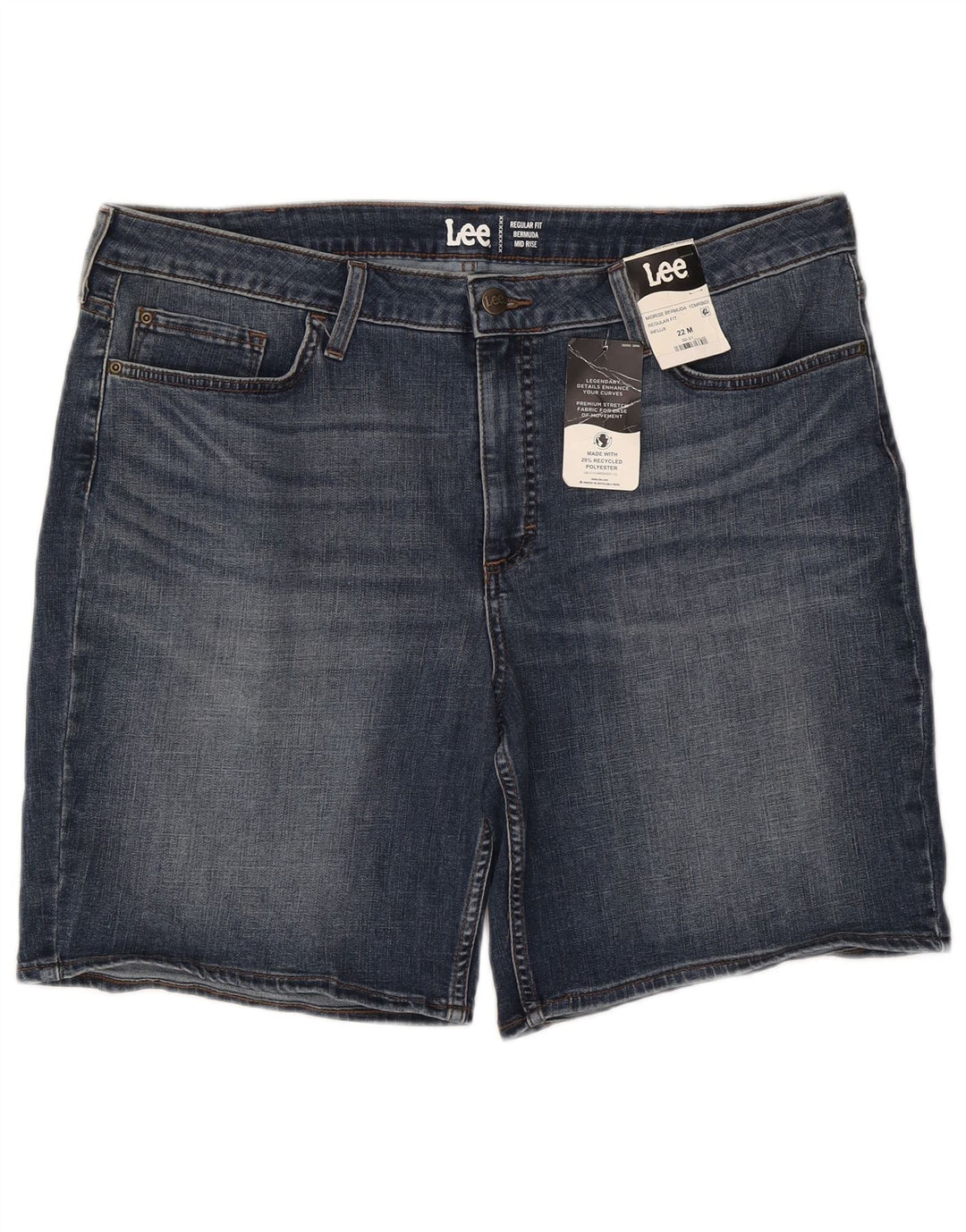 LEE Bermuda taille moyenne pour femme, coupe régulière, US 22 3XL W44, coton bleu