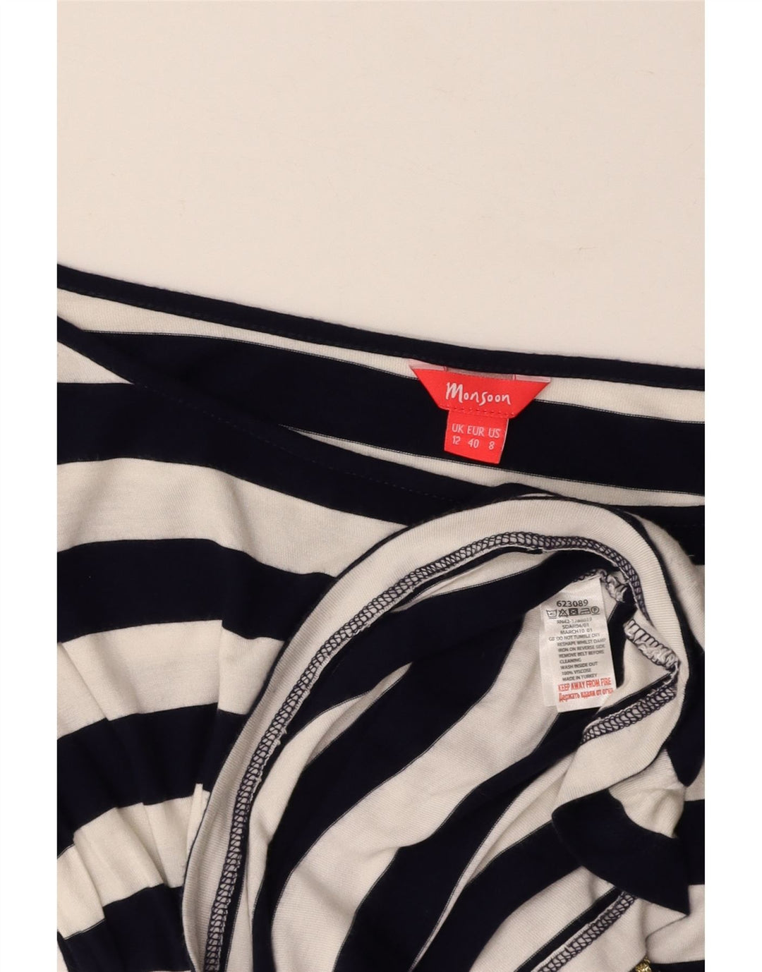 MONSOON Tunique Femme UK 12 Medium Bleu Marine Rayé Viscose