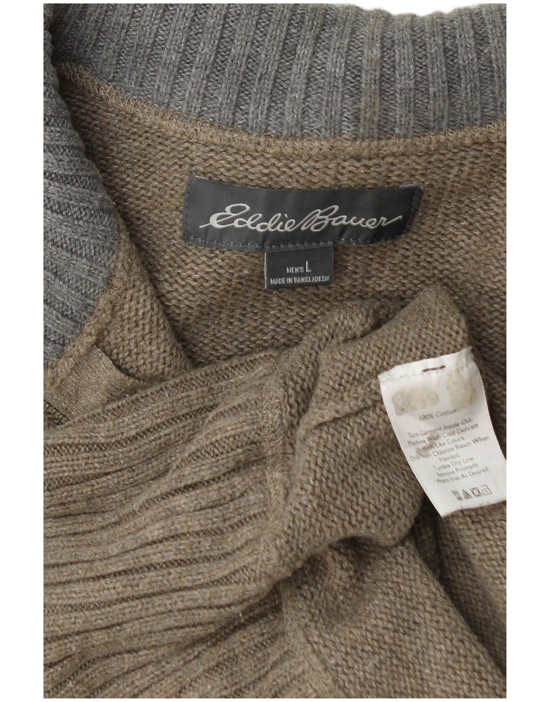 EDDIE BAUER Pull à col zippé pour homme Large Kaki Coton