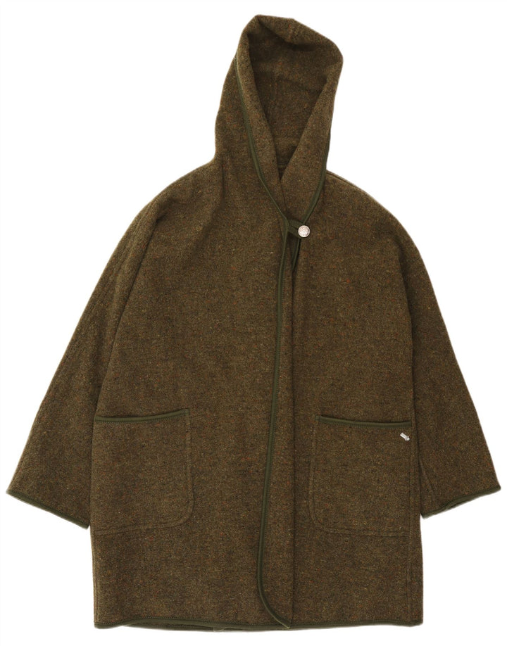 Merlet Pardessus Oversize À Capuche Femme IT 46 Large Laine Mouchetée Kaki
