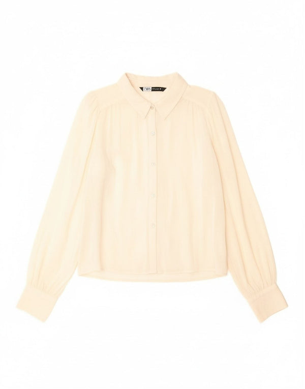 Chemise Femme Zara UK 14 Laine Vierge Blanche Moyenne